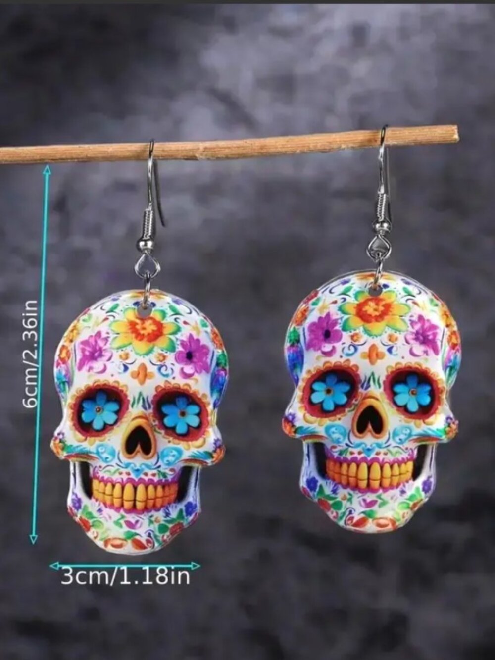 Cute Sugar Skull Acrylic Earrings - NWT